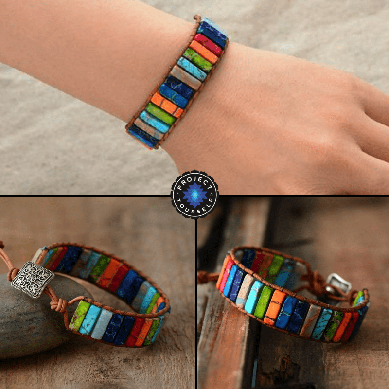 Bracelet Boho en jaspe multicolore pour la positivité