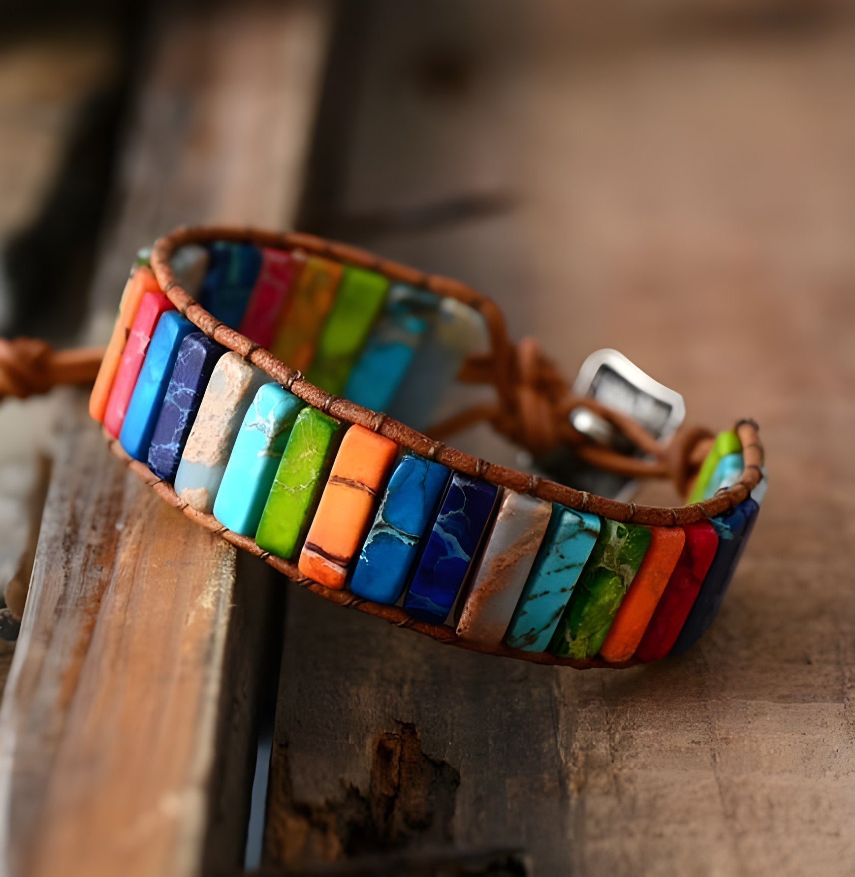 Bracelet Boho en jaspe multicolore pour la positivité