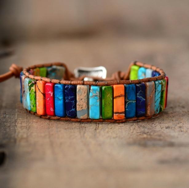 Bracelet Boho en jaspe multicolore pour la positivité