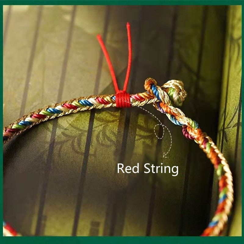 Bracelet tressé en fil rouge multicolore avec personnage Fu en argent 925