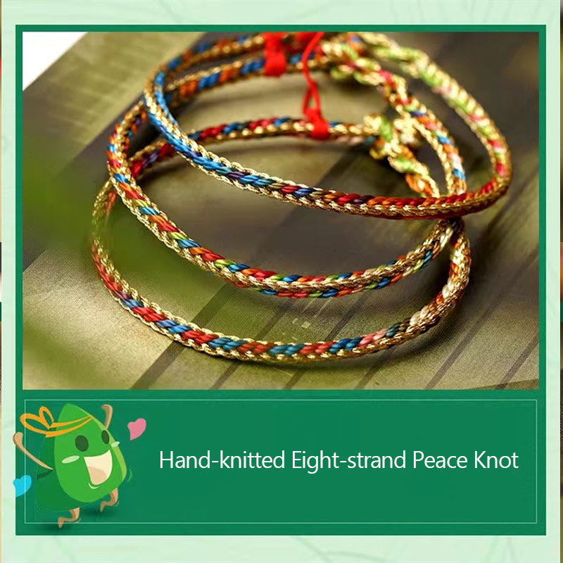 Bracelet tressé en fil rouge multicolore avec personnage Fu en argent 925