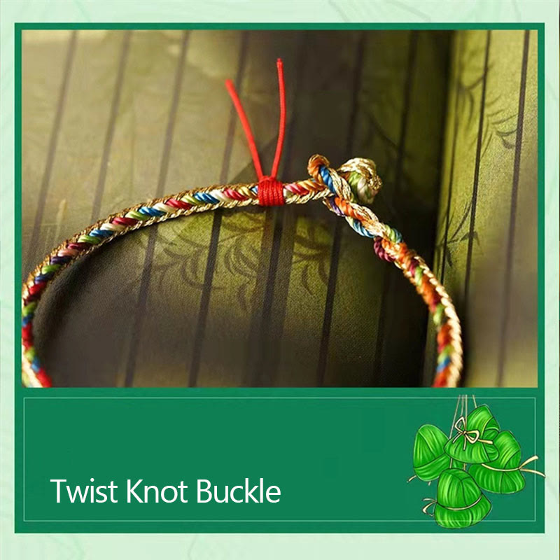 Bracelet tressé en fil rouge multicolore avec personnage Fu en argent 925