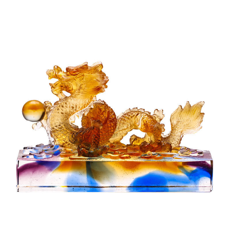 Statue de dragon chinois Liuli multicolore de 6,3 pouces, pièce Feng Shui