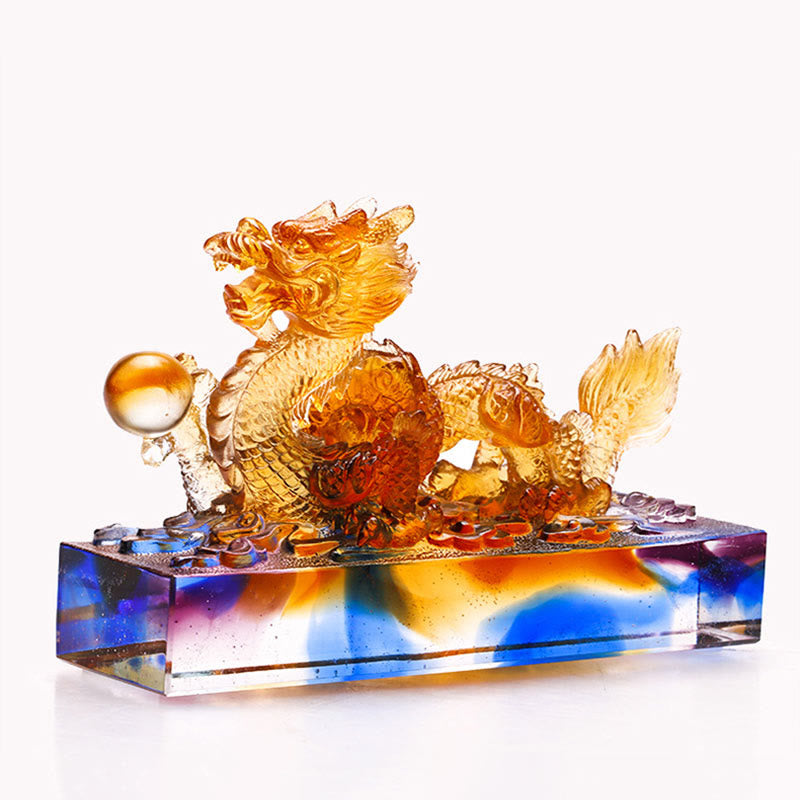 Statue de dragon chinois Liuli multicolore de 6,3 pouces, pièce Feng Shui