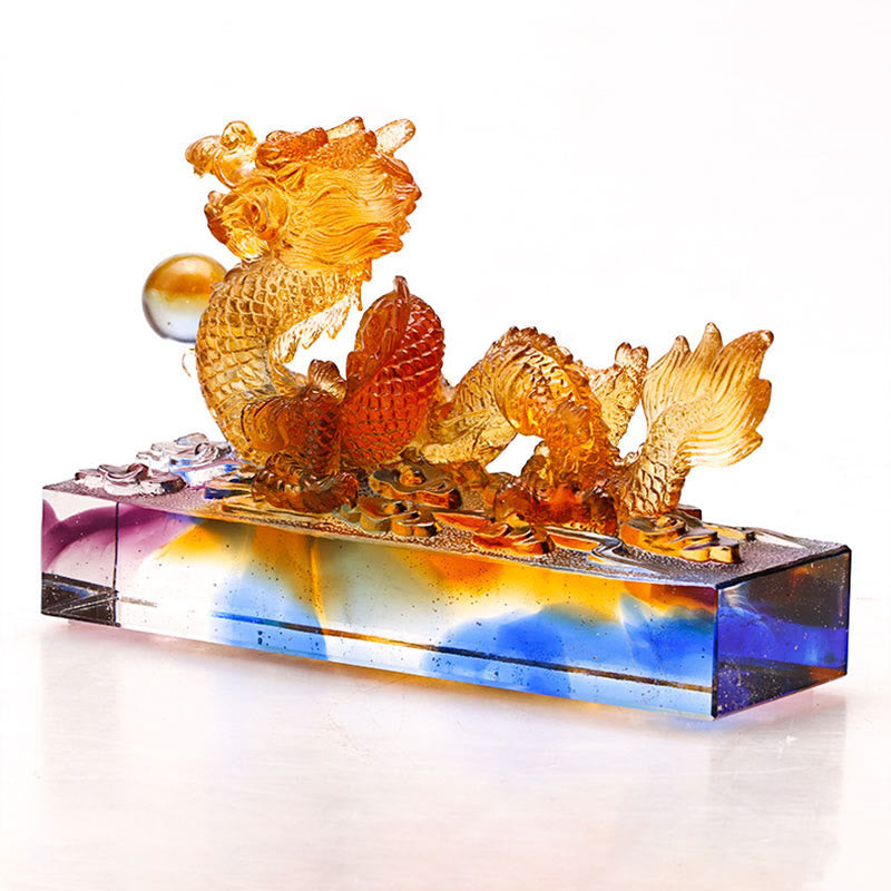 Statue de dragon chinois Liuli multicolore de 6,3 pouces, pièce Feng Shui