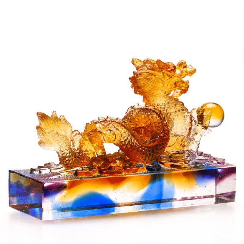 Statue de dragon chinois Liuli multicolore de 6,3 pouces, pièce Feng Shui
