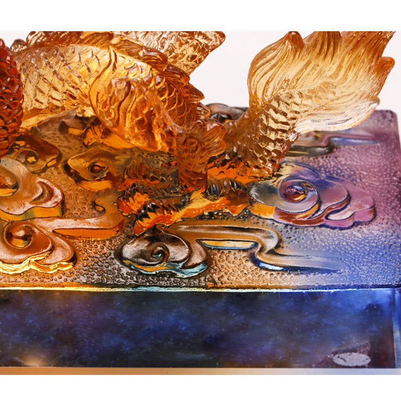 Statue de dragon chinois Liuli multicolore de 6,3 pouces, pièce Feng Shui