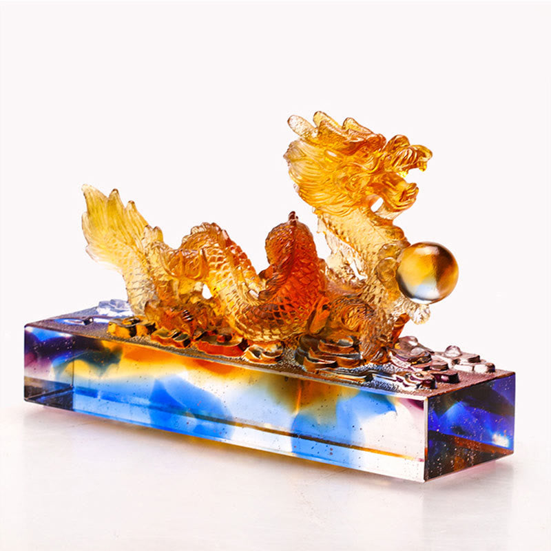 Statue de dragon chinois Liuli multicolore de 6,3 pouces, pièce Feng Shui