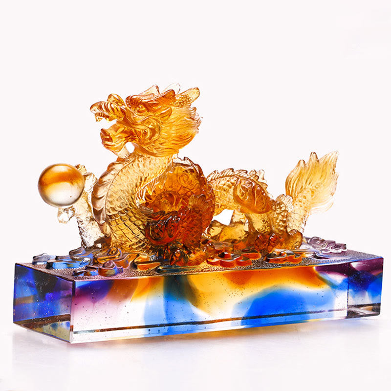 Statue de dragon chinois Liuli multicolore de 6,3 pouces, pièce Feng Shui