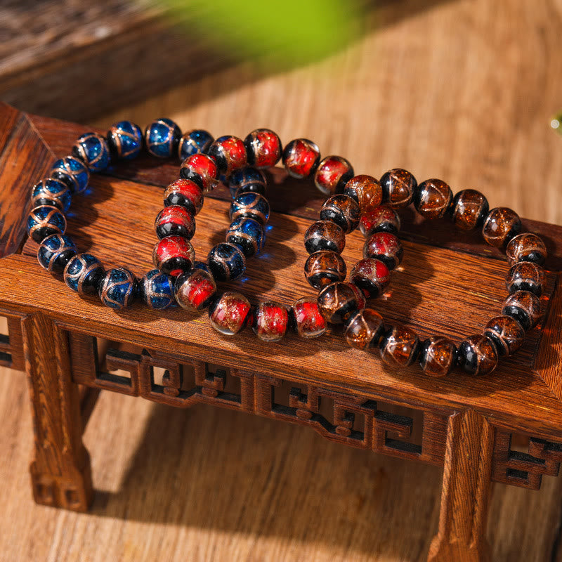 Bracelet spirituel en perles de verre Liuli multicolores 8 mm
