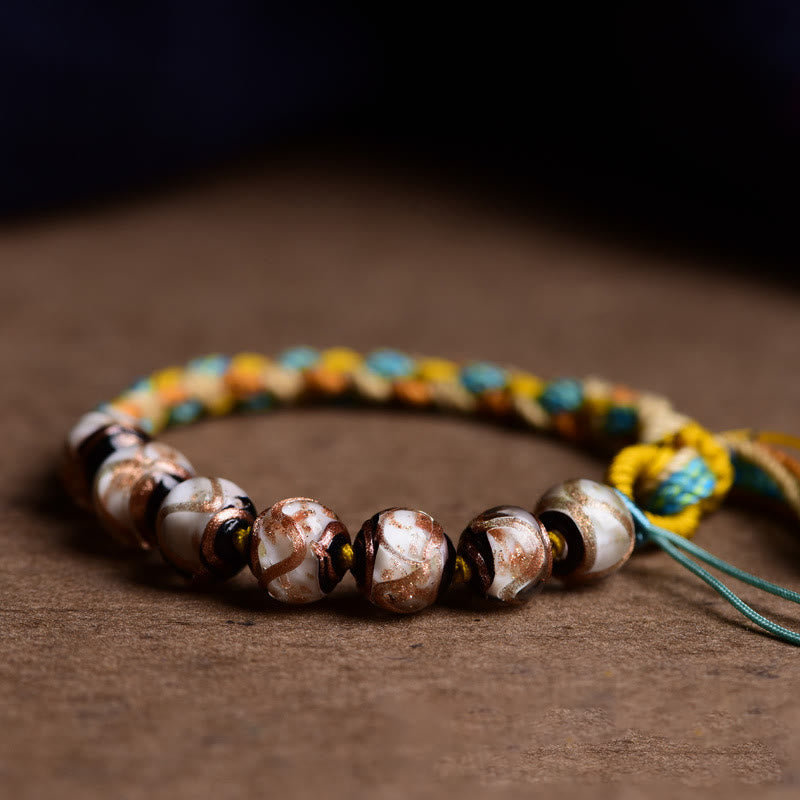 Bracelet unisexe en perles spirituelles multicolores en verre Liuli