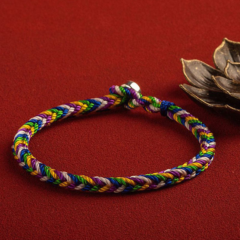 Bracelet porte-bonheur en fil rouge multicolore | Protection | Sons de guérison