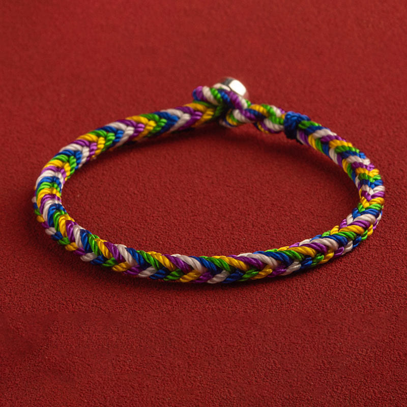 Bracelet porte-bonheur en fil rouge multicolore | Protection | Sons de guérison