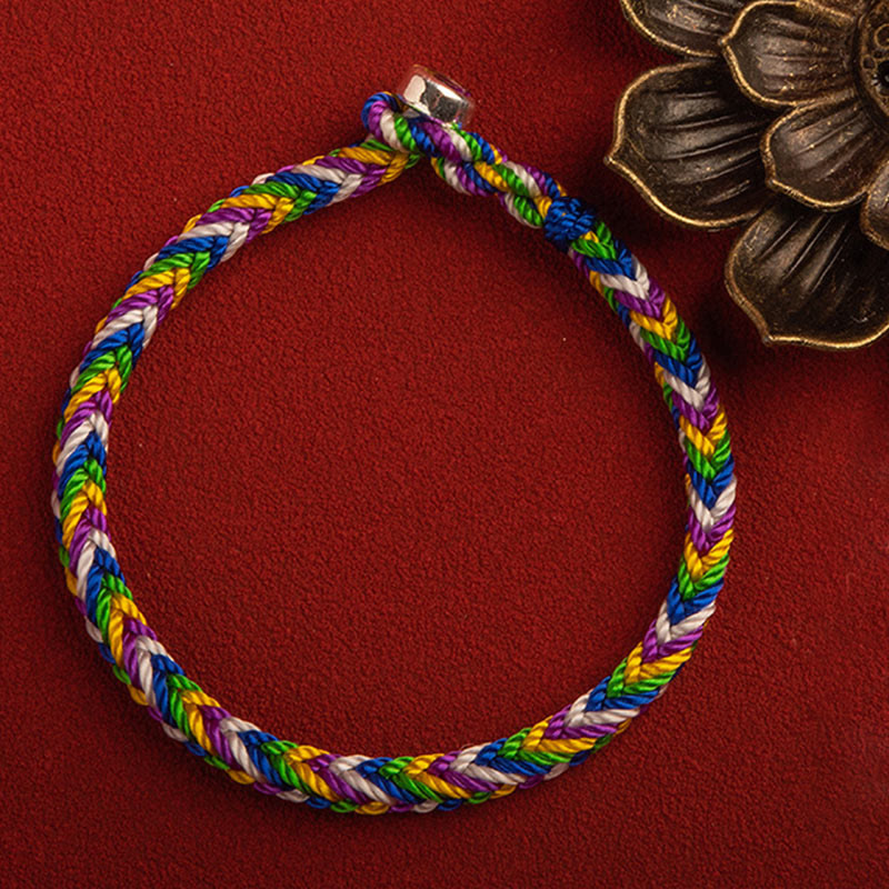 Bracelet porte-bonheur en fil rouge multicolore | Protection | Sons de guérison