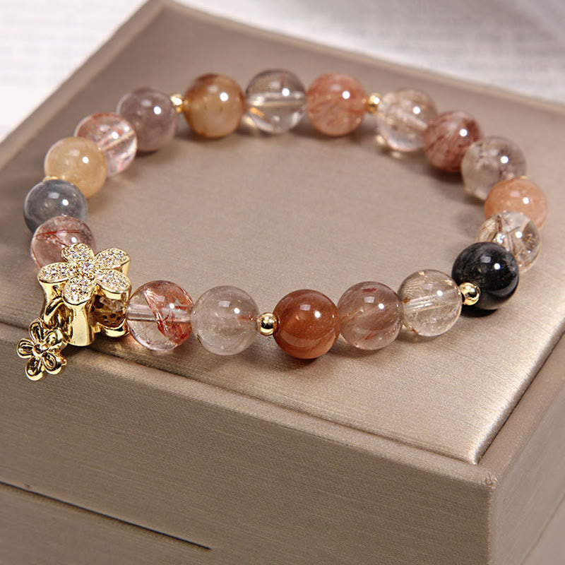 Bracelet de protection de richesse en quartz rutile et citrine multicolore