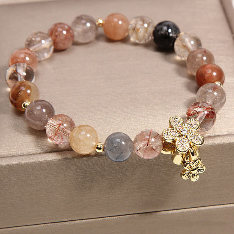 Bracelet de protection de richesse en quartz rutile et citrine multicolore