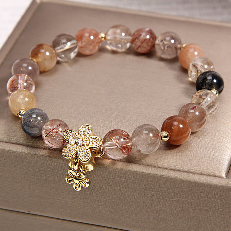 Bracelet de protection de richesse en quartz rutile et citrine multicolore