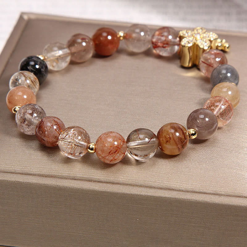 Bracelet de protection de richesse en quartz rutile et citrine multicolore