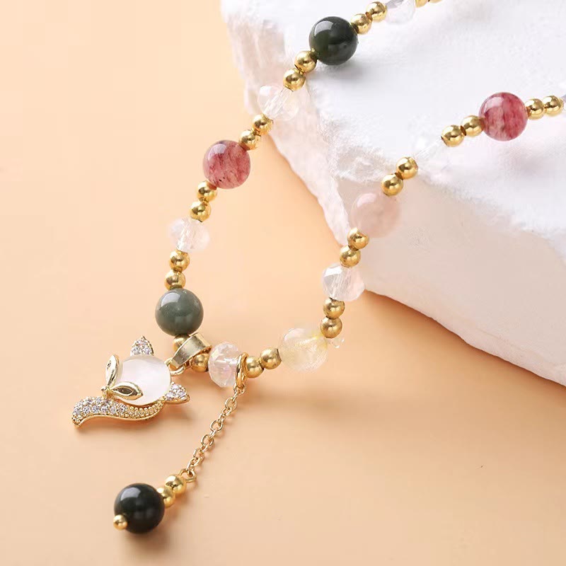 Bracelet double tour de protection spirituelle en quartz rutile multicolore