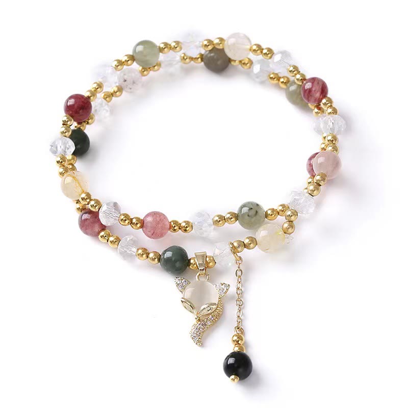 Bracelet double tour de protection spirituelle en quartz rutile multicolore
