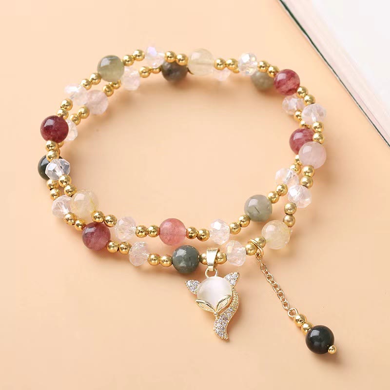 Bracelet double tour de protection spirituelle en quartz rutile multicolore