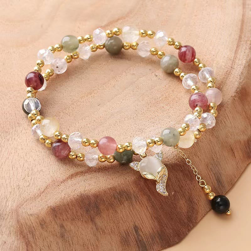Bracelet double tour de protection spirituelle en quartz rutile multicolore