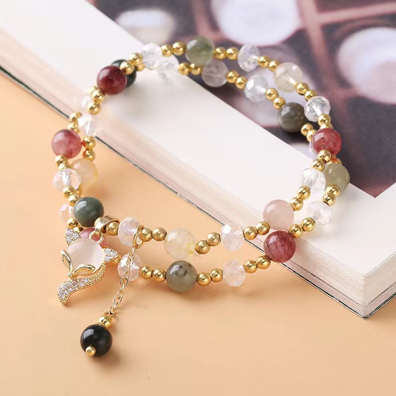 Bracelet double tour de protection spirituelle en quartz rutile multicolore