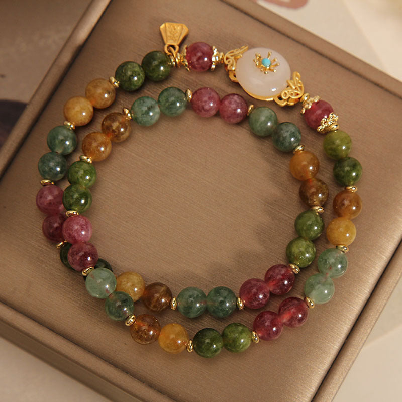 Bracelet double tour en jade tourmaline multicolore
