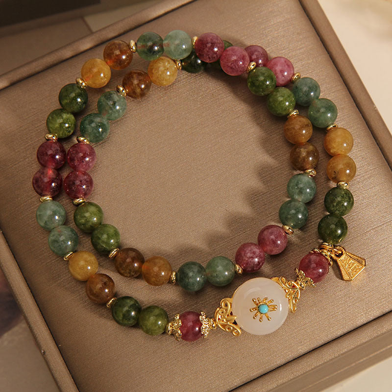 Bracelet double tour en jade tourmaline multicolore