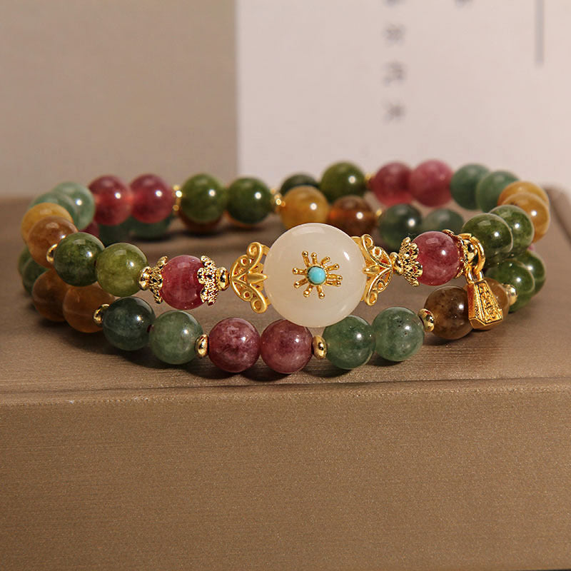 Bracelet double tour en jade tourmaline multicolore