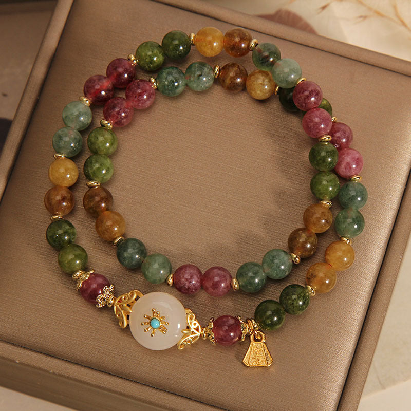 Bracelet double tour en jade tourmaline multicolore