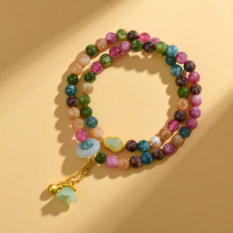 Bracelet à breloques double tour en tourmaline multicolore Wisdom