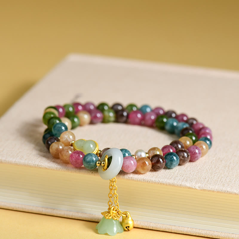 Bracelet à breloques double tour en tourmaline multicolore Wisdom