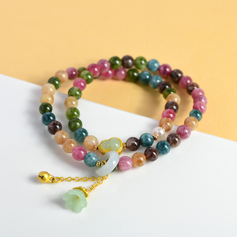 Bracelet à breloques double tour en tourmaline multicolore Wisdom