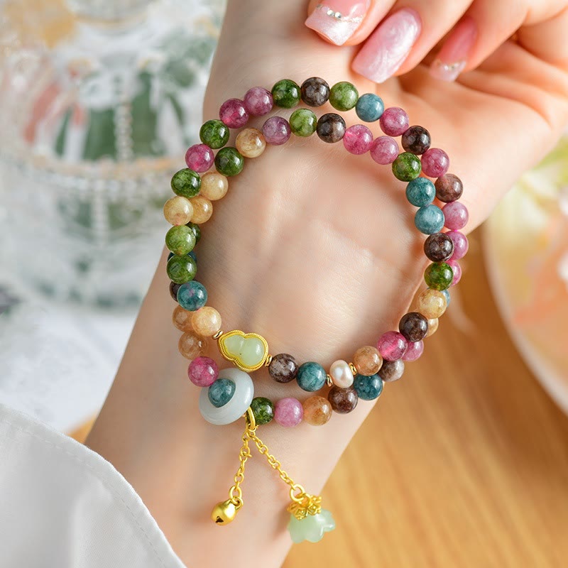 Bracelet à breloques double tour en tourmaline multicolore Wisdom