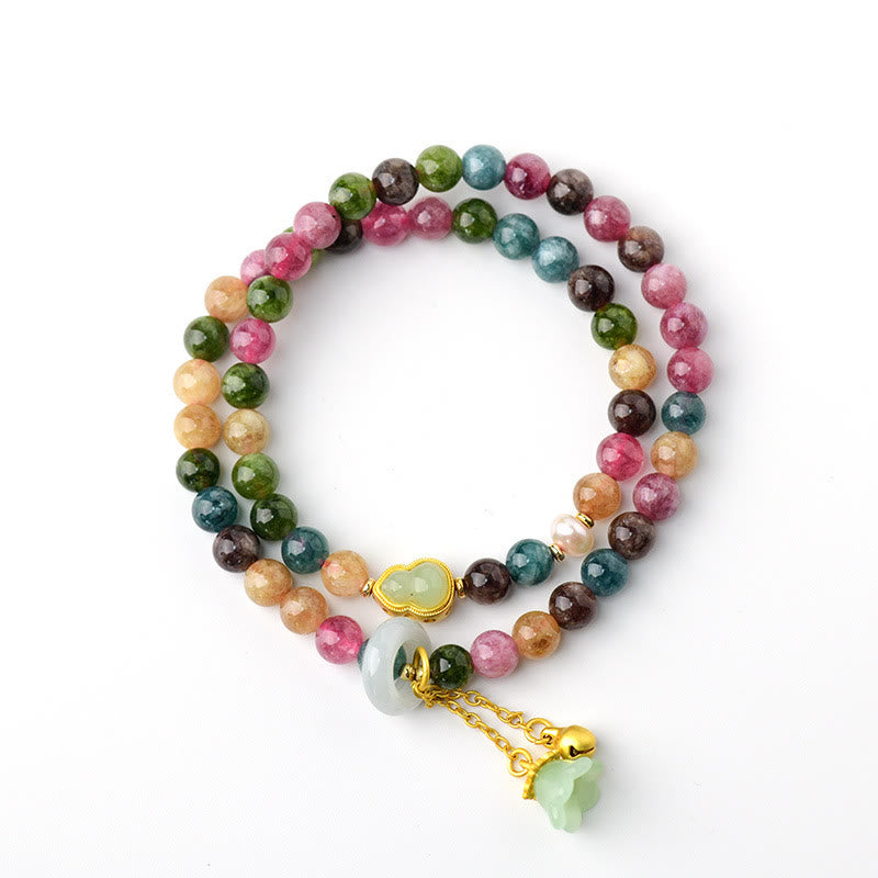Bracelet à breloques double tour en tourmaline multicolore Wisdom