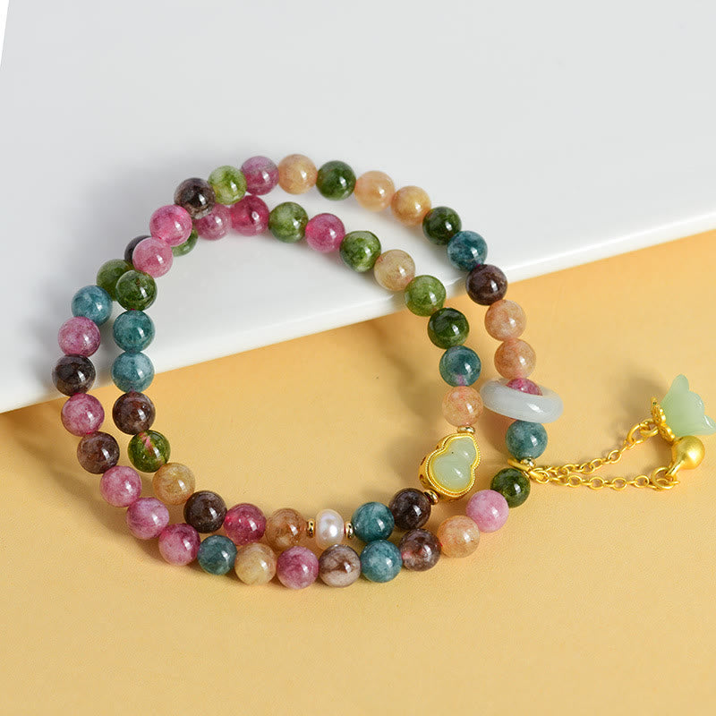 Bracelet à breloques double tour en tourmaline multicolore Wisdom