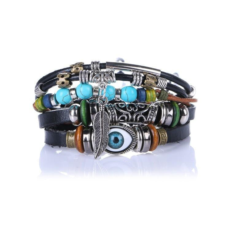 Bracelet en cuir spirituel multicouche - Ajustable et unisexe 