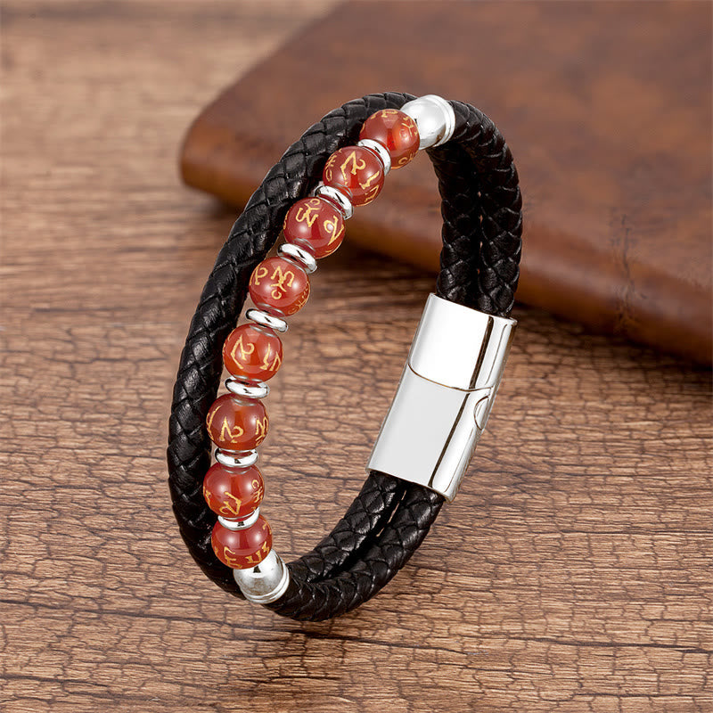 Bracelet en cuir multi-pierres Om Mani Padme Hum