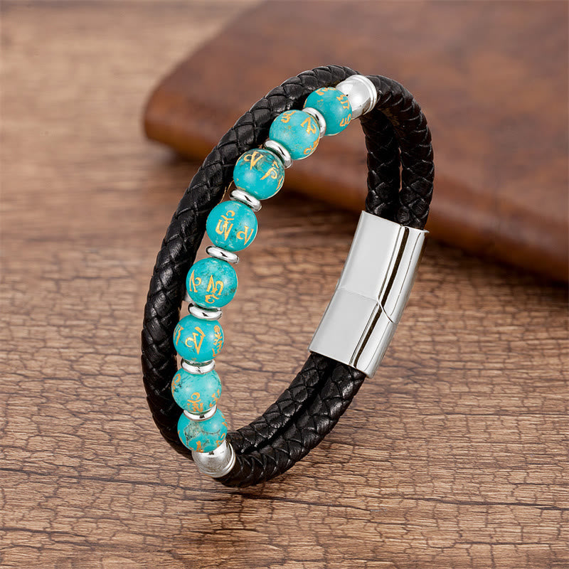 Bracelet en cuir multi-pierres Om Mani Padme Hum