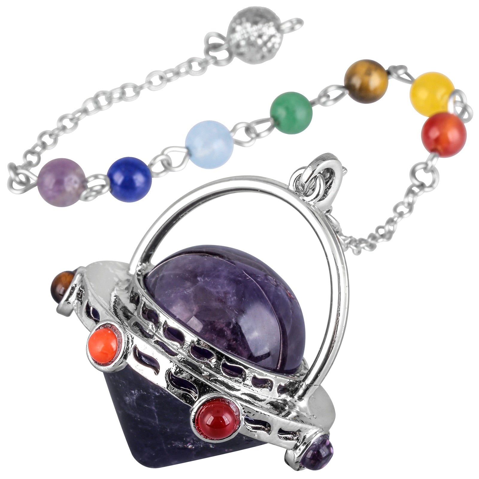 Pendule mystique en œil de tigre et améthyste