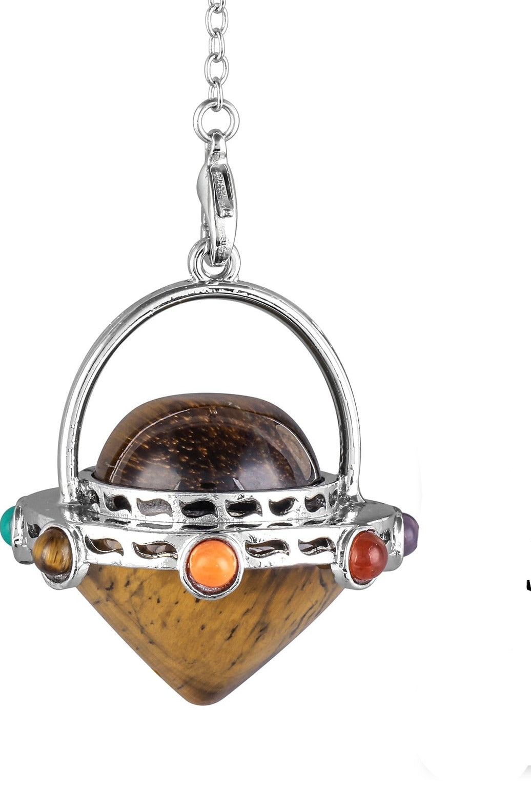 Pendule mystique en œil de tigre et améthyste