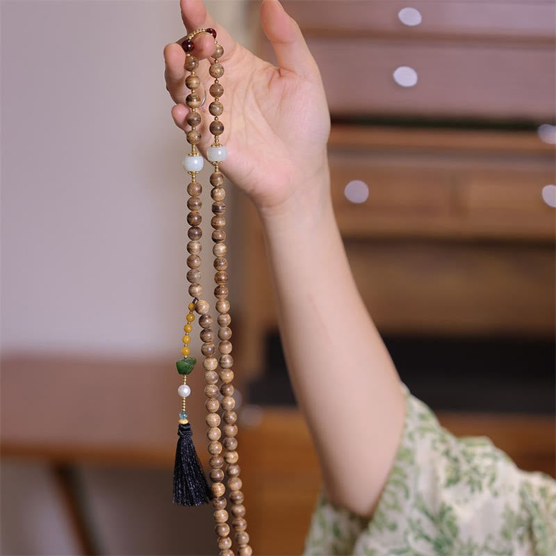 Bracelet en bois d'agar et jade ambré naturel pour l'équilibre et la protection