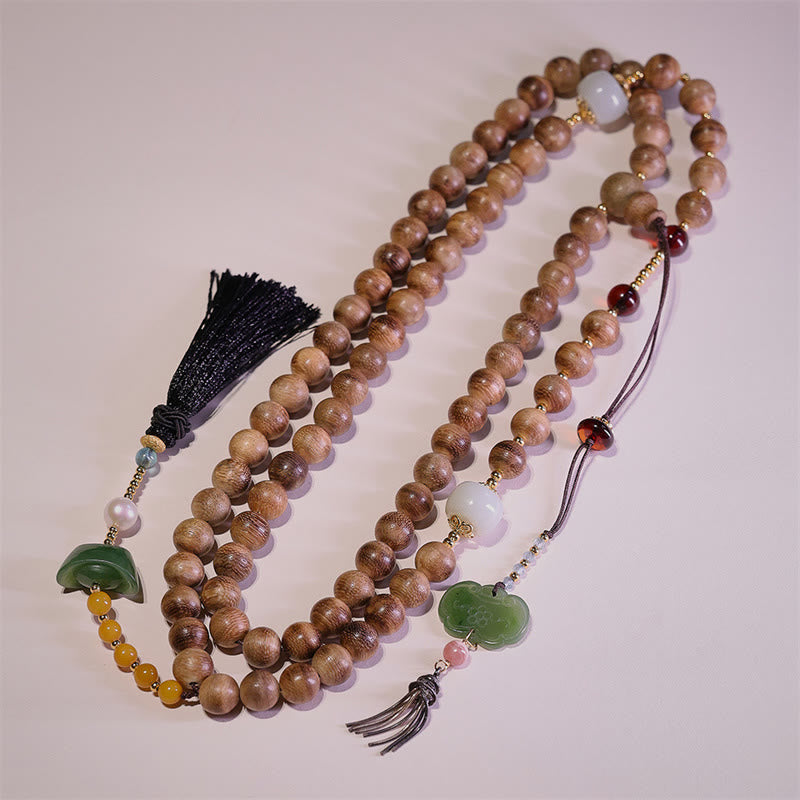 Bracelet en bois d'agar et jade ambré naturel pour l'équilibre et la protection