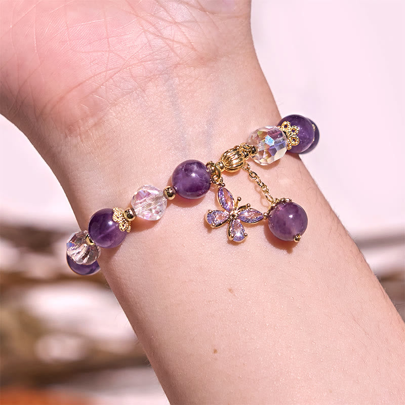 Bracelet à breloques papillon en améthyste naturelle pour la paix intérieure et la guérison