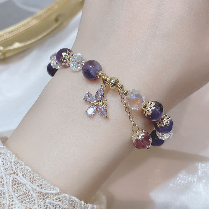 Bracelet à breloques papillon en améthyste naturelle pour la paix intérieure et la guérison