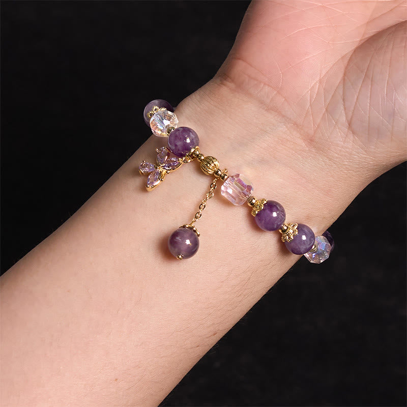Bracelet à breloques papillon en améthyste naturelle pour la paix intérieure et la guérison