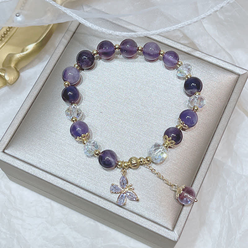 Bracelet à breloques papillon en améthyste naturelle pour la paix intérieure et la guérison