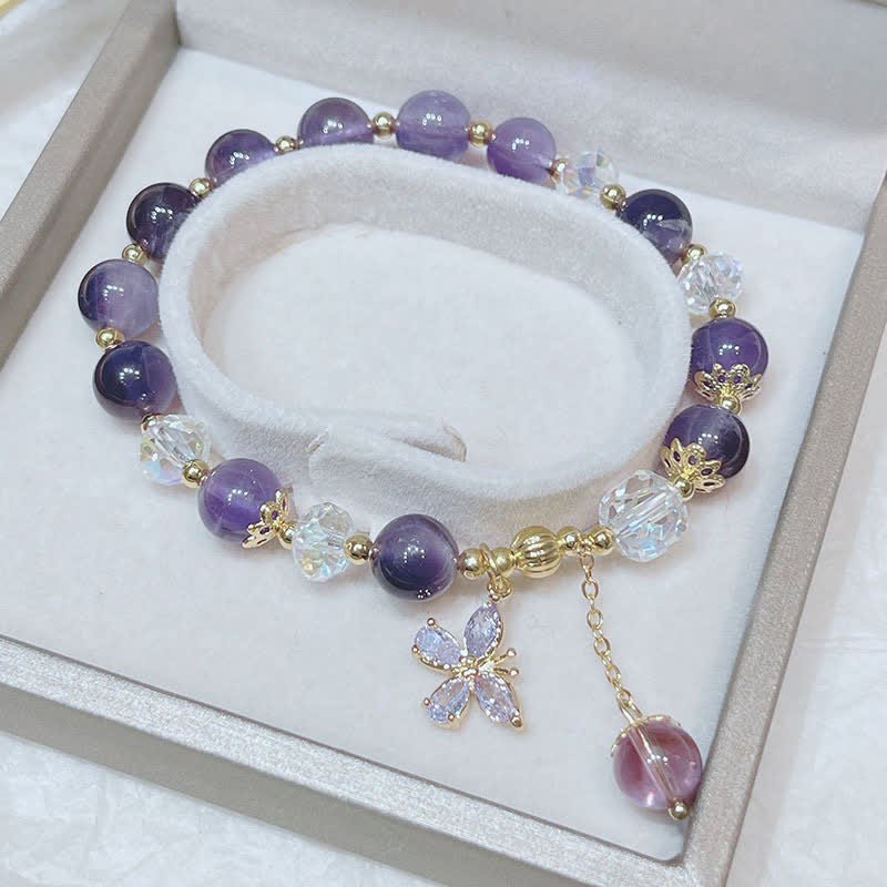 Bracelet à breloques papillon en améthyste naturelle pour la paix intérieure et la guérison