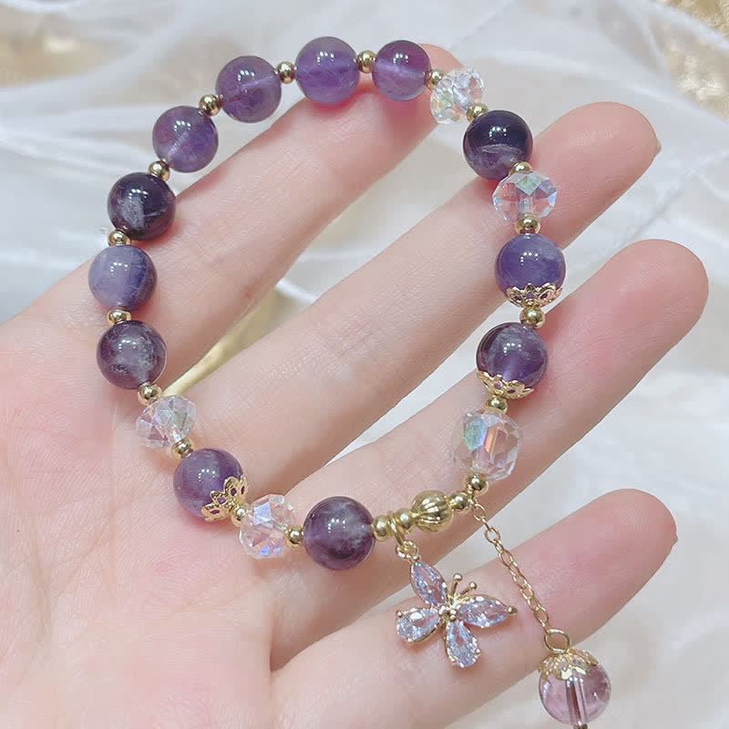 Bracelet à breloques papillon en améthyste naturelle pour la paix intérieure et la guérison